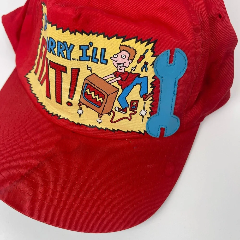 Vintage 90s Avon Dont Worry Ill Fix It Hat Red Novelty Handyman Mechanic Cap